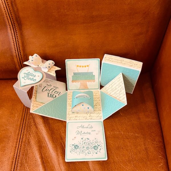 "Muttertag" Explosionbox  türkis/grün