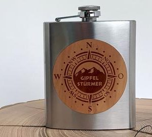 "Gipfelstürmer" Flachmann  Edelstahl/Birnenholz