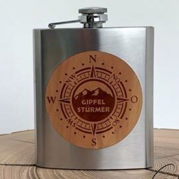 Flachmann "Gipfelstürmer" Edelstahl/Birnenholz