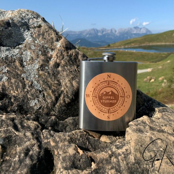 Flachmann "Gipfelstürmer" Edelstahl/Birnenholz