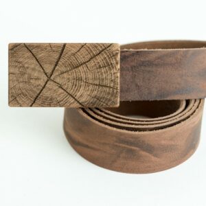 "Hirnholz" Ledergürtel mit Holzschnalle  Birne breit/eckig