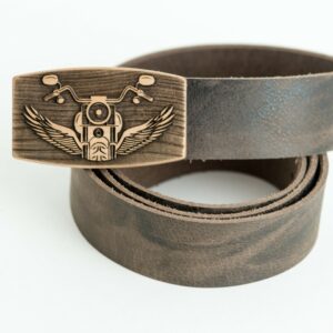 "Motorrad" Ledergürtel mit Holzschnalle  breit/abgerundet